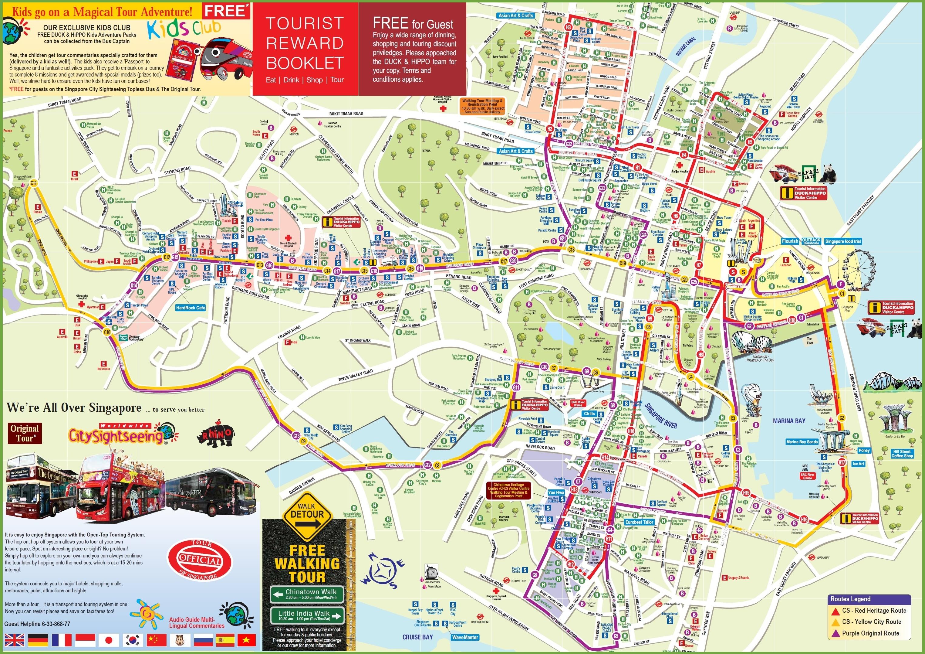 Map of Singapore Bus Tour: hop on hop off Bus Tours and Big Bus of