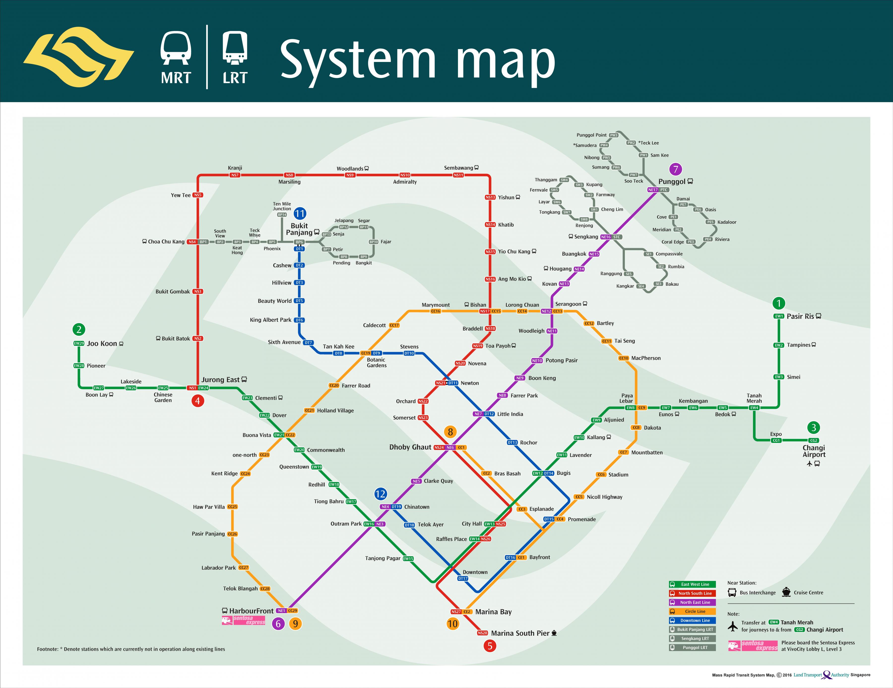 Map of Singapore metro: metro lines and metro stations of Singapore